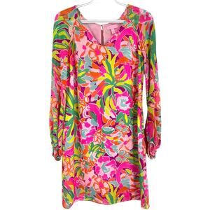 Lilly Pulitzer Carleigh 100% Silk Chiffon Tunic Dress Multi Flamingo Women's 4